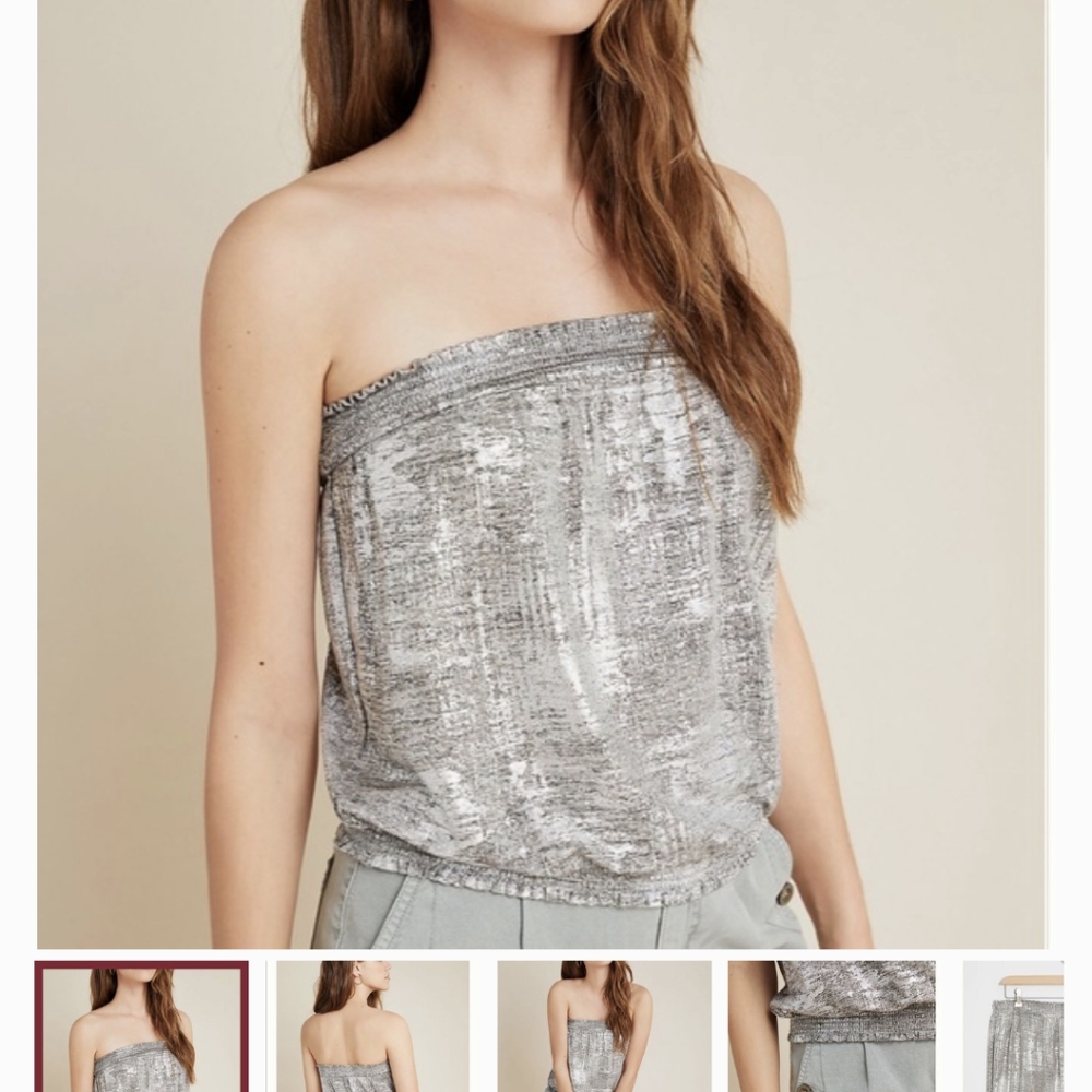Anthropologie silver metallic tube top